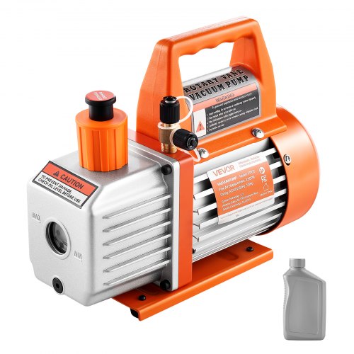 Vacuum Pump, 100 L/min, HVAC Single Stage Rotary Vane AC Vacuum Pump, for R134a R22 R410a Systems, with Oil Bottle, 4 Pole Motor, 5 Pa, for Automotive Air Conditioner Maintenance Resin Degassing