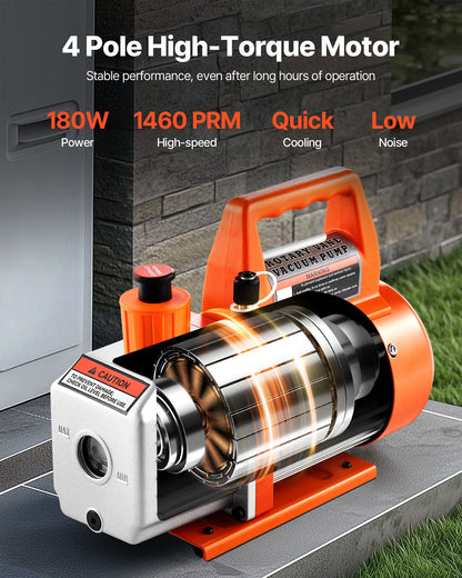 Vakuumpumpe, 100 l/min, einstufige Drehschieber-Vakuumpumpe für Klimaanlagen (R134a, R22, R410a), mit Ölflasche, 4-poligem Motor, 5 Pa, für die Harzentgasung bei der Wartung von Kfz-Klimaanlagen