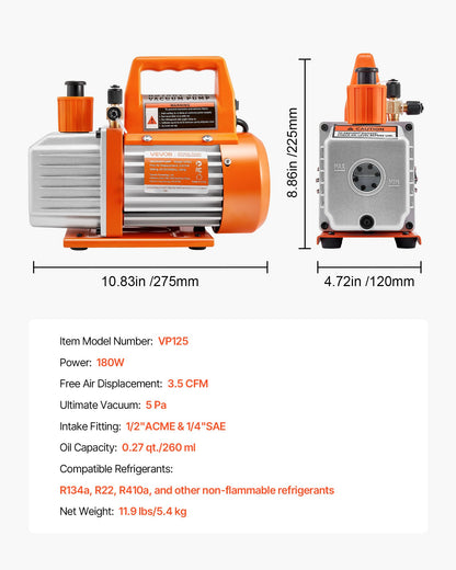 Vakuumpumpe, 100 l/min, einstufige Drehschieber-Vakuumpumpe für Klimaanlagen (R134a, R22, R410a), mit Ölflasche, 4-poligem Motor, 5 Pa, für die Harzentgasung bei der Wartung von Kfz-Klimaanlagen