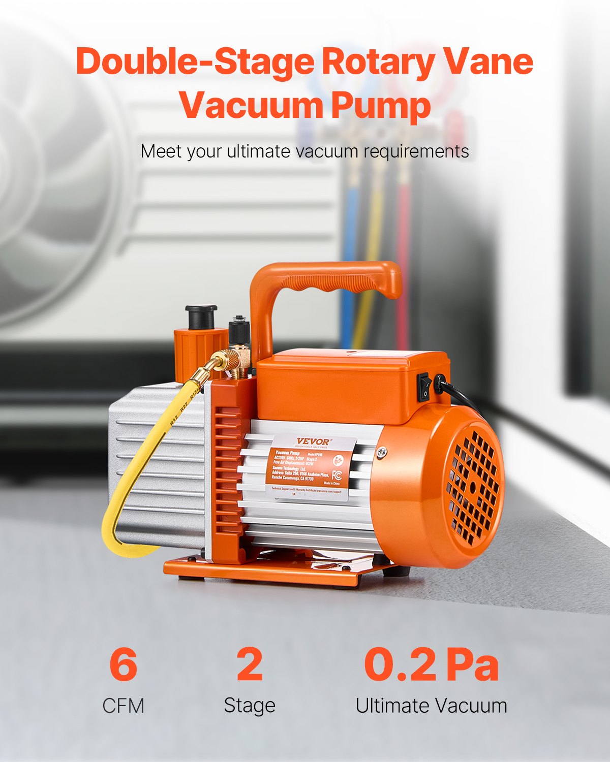 Vacuum Pump, 367 L/min(6 CFM), HVAC 2 Stage Rotary Vane Vacuum Pump, for R134a R22 R410a Systems, Auto AC Vacuum Pump Kit with Oil Bottle, for Automotive Air Conditioner Maintenance Resin Degassing