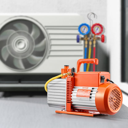 Vacuum Pump, 533 L/min(9 CFM), HVAC 2 Stage Rotary Vane Vacuum Pump, for R134a R22 R410a Systems, Auto AC Vacuum Pump Kit with Oil Bottle, for Automotive Air Conditioner Maintenance Resin Degassing
