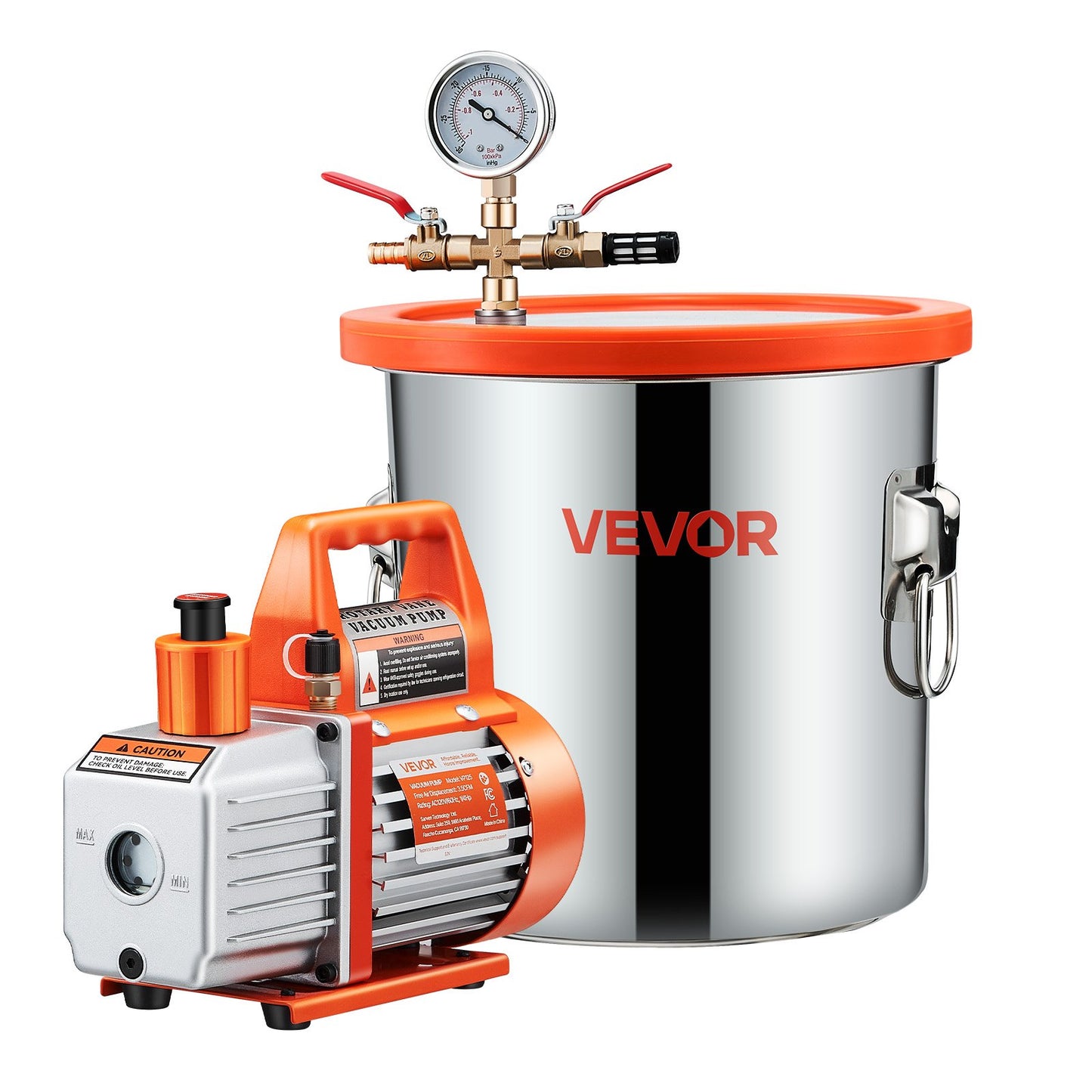 11.36 L Vacuum Chamber with Pump, 110 L/min, Stainless Steel, Degassing Chamber Kit, Single Stage Vacuum Pump, Tempered Glass Lid, 1.5 m Hose, Oil, for Stabilizing Wood Degassing Silicone Resin