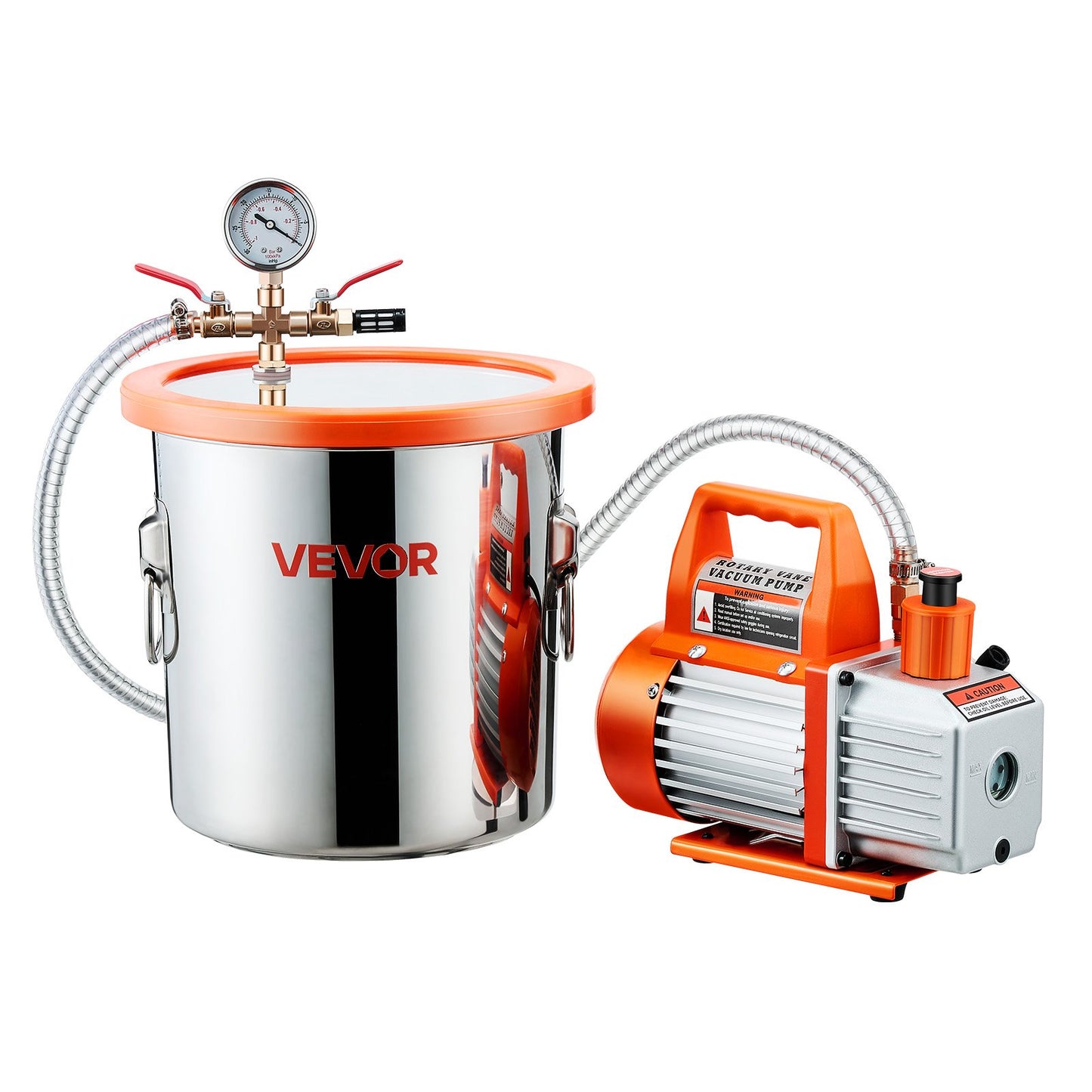 11.36 L Vacuum Chamber with Pump, 110 L/min, Stainless Steel, Degassing Chamber Kit, Single Stage Vacuum Pump, Tempered Glass Lid, 1.5 m Hose, Oil, for Stabilizing Wood Degassing Silicone Resin