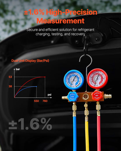 267 L/min(4.5 CFM) AC Vacuum Pump and Gauge Set, Single Stage Rotary Vane HVAC Air Vacuum Pump, A/C Refrigerant Manifold Gauge Kit, with Leak Detector Hoses, for R134a, R12, R22, R502a, R410A, R404, R407C