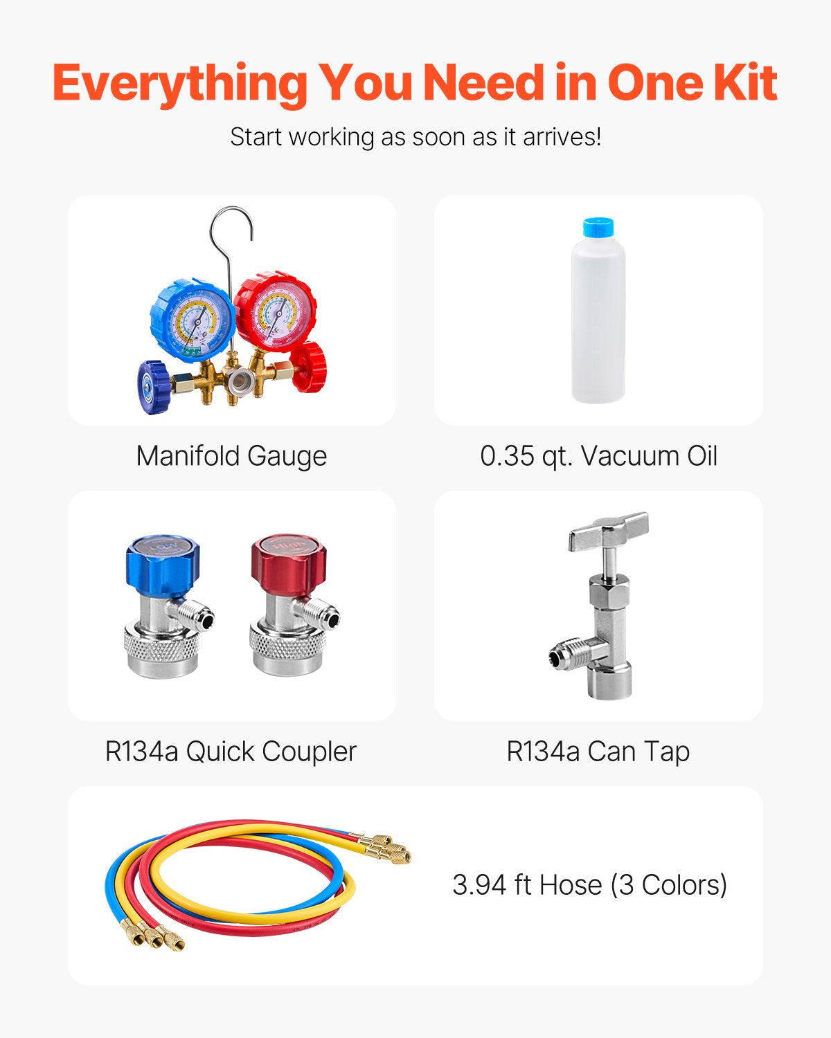 217 L/min(3.5 CFM) AC Vacuum Pump and Gauge Set, Single Stage Rotary Vane HVAC Air Vacuum Pump, A/C Refrigerant Manifold Gauge Kit, with Hoses, Air Conditioning Refrigeration for R134a, R12, R22, R502a