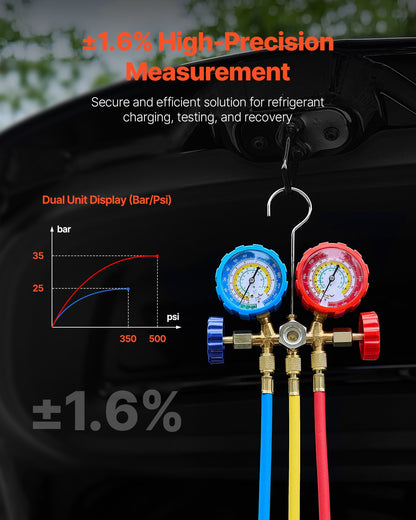 217 L/min(3.5 CFM) AC Vacuum Pump and Gauge Set, Single Stage Rotary Vane HVAC Air Vacuum Pump, A/C Refrigerant Manifold Gauge Kit, with Hoses, Air Conditioning Refrigeration for R134a, R12, R22, R502a