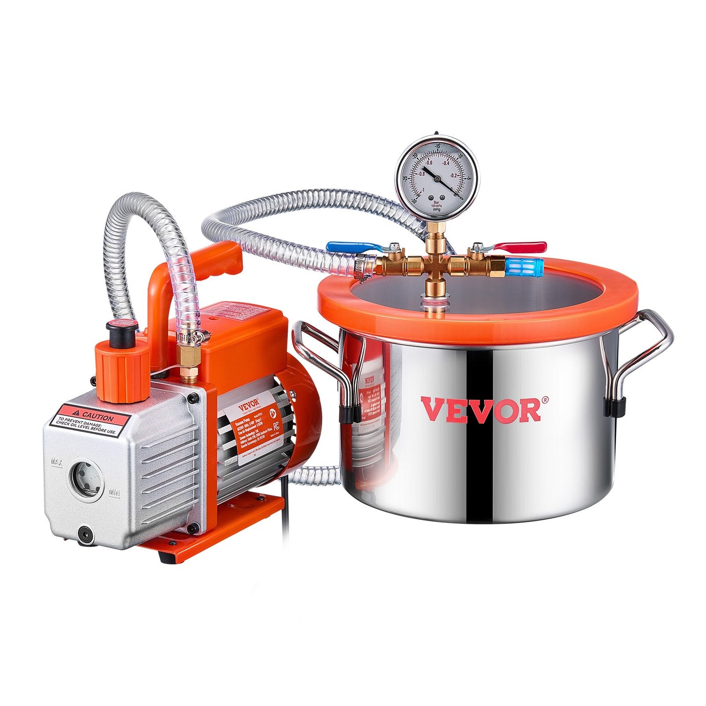 5.7 L(1.5 Gallon) Vacuum Chamber and 100 L/min(3.5 CFM) Pump Kit, Stainless Steel Chamber, Single Stage Vacuum Pump Degassing Chamber Kit, with Acrylic Lid, Oil, 1.5m(4.92 ft) Hose, for Degassing Resin Silicone Epoxies