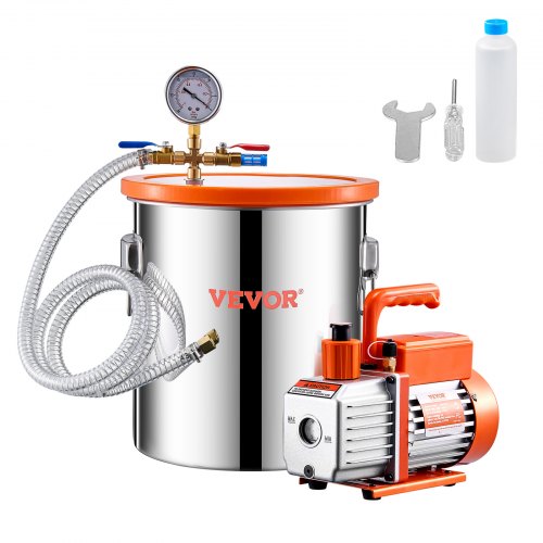 19 L(5 Gallon) Vacuum Chamber and 100 L/min(3.5 CFM) Pump Kit, Stainless Steel Chamber, Single Stage Vacuum Pump Degassing Chamber Kit, with Acrylic Lid, Oil, 1.5m(4.92 ft) Hose, for Degassing Resin Silicone Epoxies