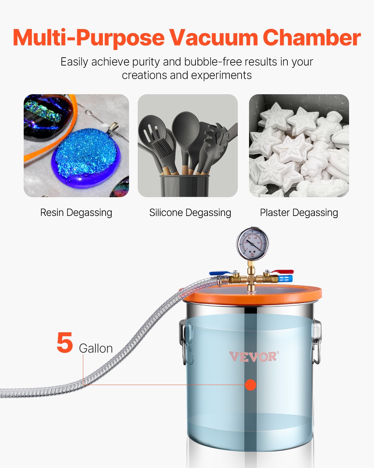 19 L(5 Gallon) Vacuum Chamber and 100 L/min(3.5 CFM) Pump Kit, Stainless Steel Chamber, Single Stage Vacuum Pump Degassing Chamber Kit, with Acrylic Lid, Oil, 1.5m(4.92 ft) Hose, for Degassing Resin Silicone Epoxies
