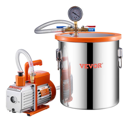 19 L(5 Gallon) Vacuum Chamber and 100 L/min(3.5 CFM) Pump Kit, Stainless Steel Chamber, Single Stage Vacuum Pump Degassing Chamber Kit, with Acrylic Lid, Oil, 1.5m(4.92 ft) Hose, for Degassing Resin Silicone Epoxies