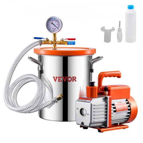 11 L(3 Gallon) Vacuum Chamber and 100 L/min(3.5 CFM) Pump Kit, Stainless Steel Chamber, Single Stage Vacuum Pump Degassing Chamber Kit, with Acrylic Lid, Oil, 1.5m(4.92 ft) Hose, for Degassing Resin Silicone Epoxies