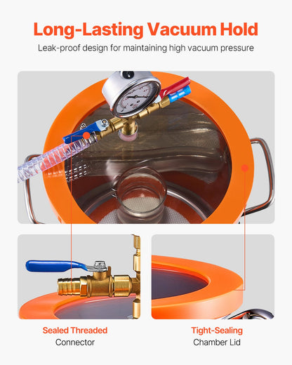 11 L(3 Gallon) Vacuum Chamber and 100 L/min(3.5 CFM) Pump Kit, Stainless Steel Chamber, Single Stage Vacuum Pump Degassing Chamber Kit, with Acrylic Lid, Oil, 1.5m(4.92 ft) Hose, for Degassing Resin Silicone Epoxies