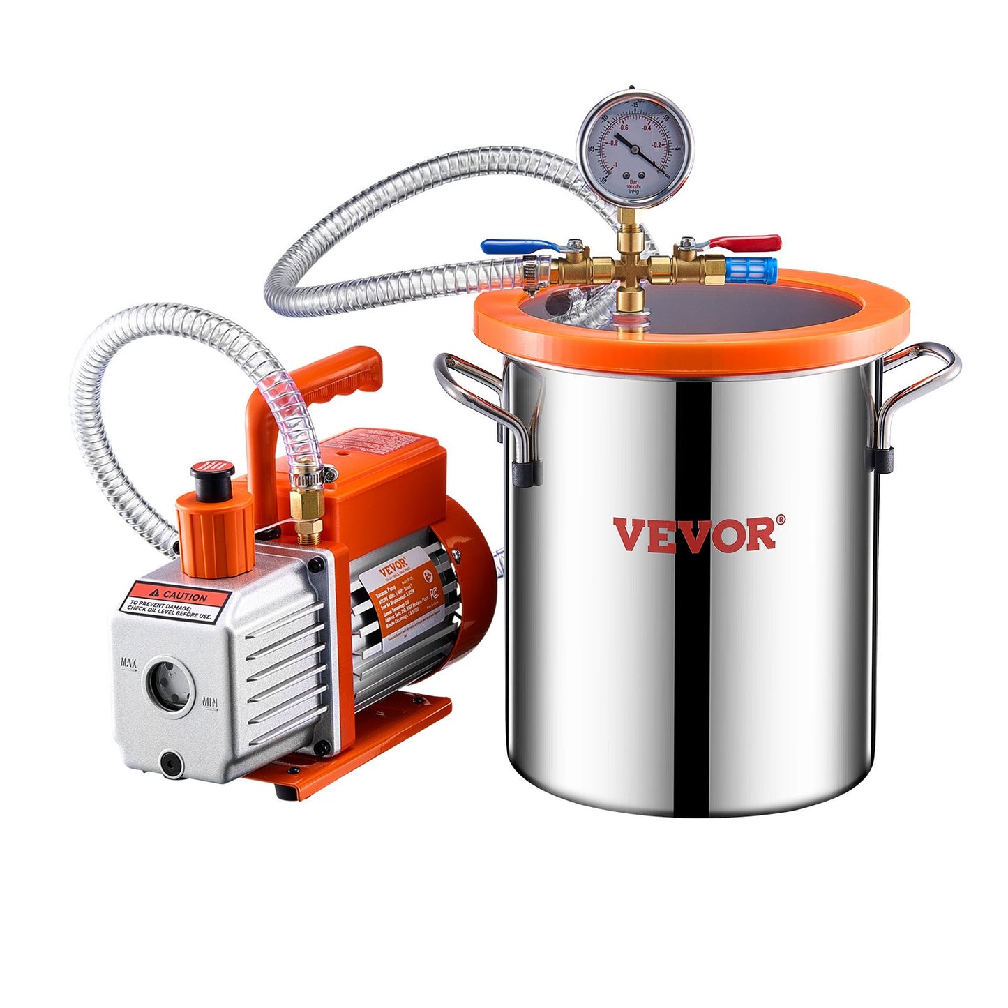 11 L(3 Gallon) Vacuum Chamber and 100 L/min(3.5 CFM) Pump Kit, Stainless Steel Chamber, Single Stage Vacuum Pump Degassing Chamber Kit, with Acrylic Lid, Oil, 1.5m(4.92 ft) Hose, for Degassing Resin Silicone Epoxies