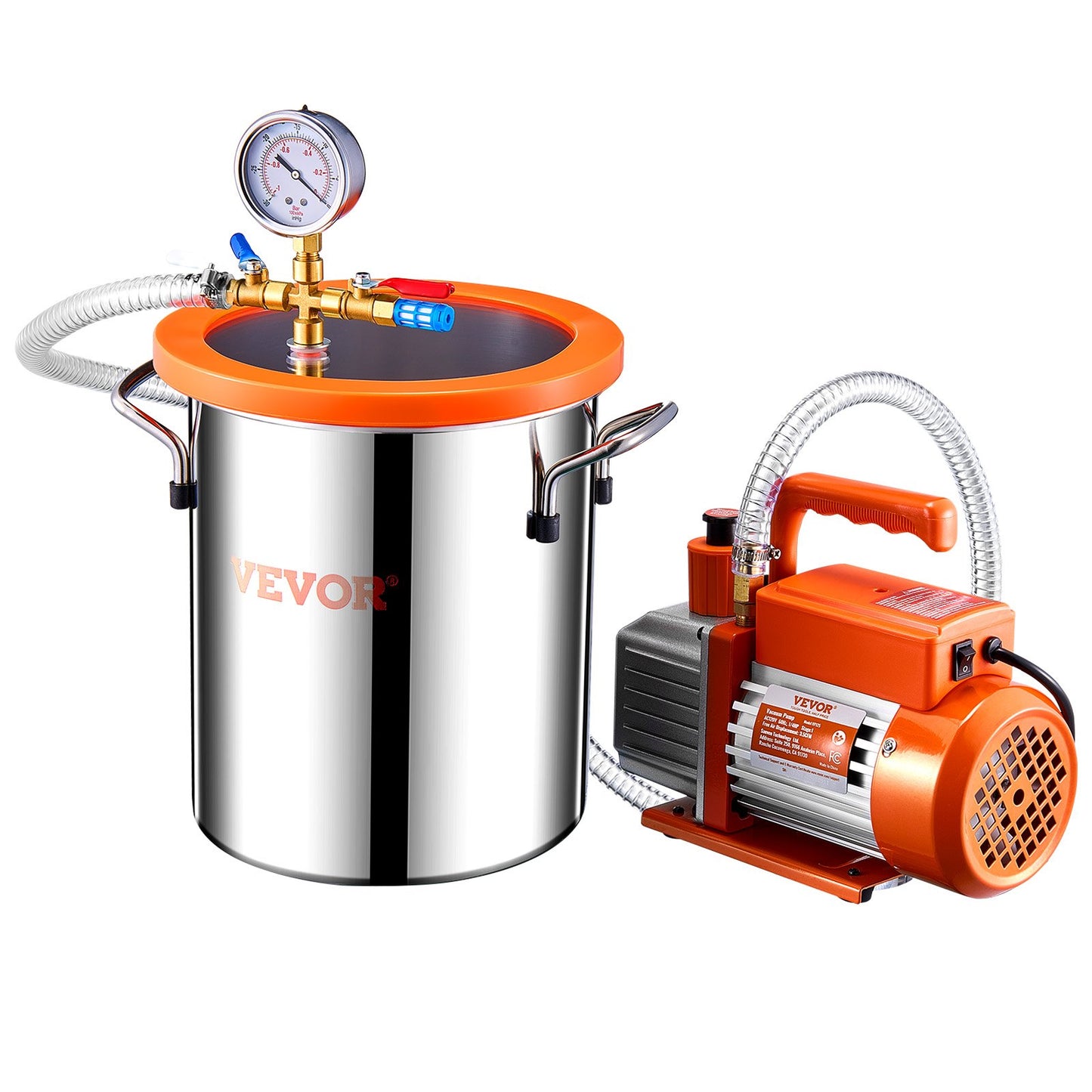 11 L(3 Gallon) Vacuum Chamber and 100 L/min(3.5 CFM) Pump Kit, Stainless Steel Chamber, Single Stage Vacuum Pump Degassing Chamber Kit, with Acrylic Lid, Oil, 1.5m(4.92 ft) Hose, for Degassing Resin Silicone Epoxies