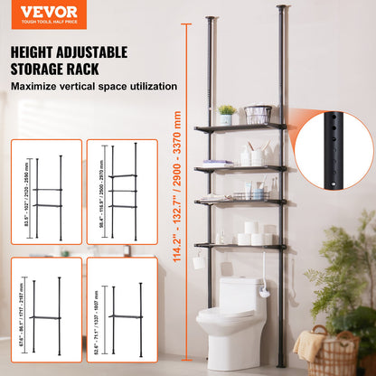 Over the Toilet Storage, 4-Tier Adjustable Over Toilet Bathroom Organizer, Low-carbon Steel 53"-132" Tall Storage Shelf Rack, Easy Assembly Laundry Space Saver, for Small Rooms, Fit Most Toilets