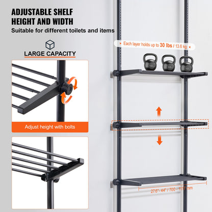 Over the Toilet Storage, 4-Tier Adjustable Over Toilet Bathroom Organizer, Low-carbon Steel 53"-132" Tall Storage Shelf Rack, Easy Assembly Laundry Space Saver, for Small Rooms, Fit Most Toilets