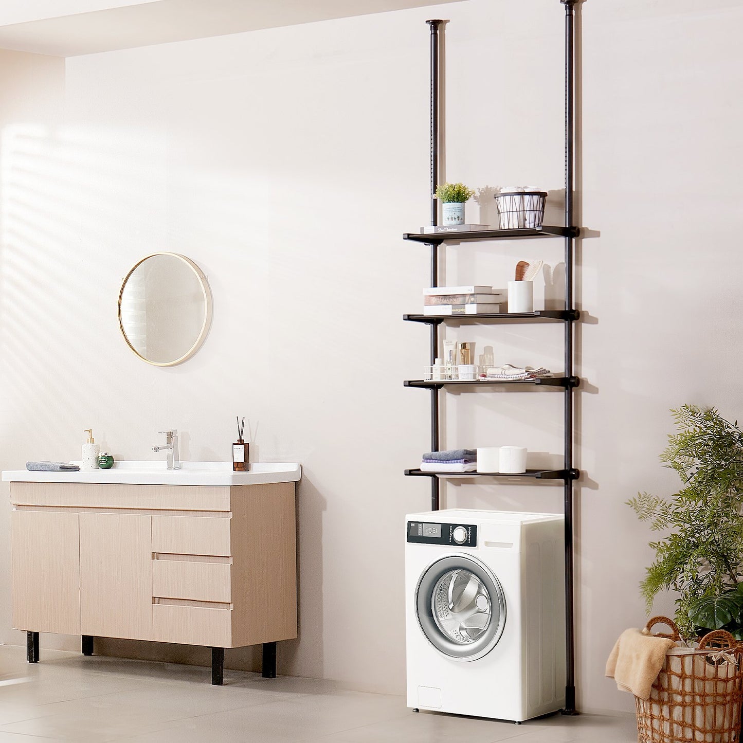 Over the Toilet Storage, 4-Tier Adjustable Over Toilet Bathroom Organizer, Low-carbon Steel 53"-132" Tall Storage Shelf Rack, Easy Assembly Laundry Space Saver, for Small Rooms, Fit Most Toilets