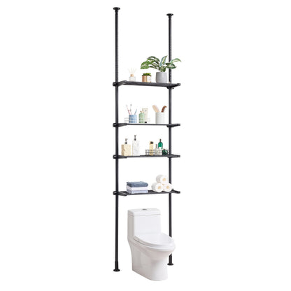 Over the Toilet Storage, 4-Tier Adjustable Over Toilet Bathroom Organizer, Low-carbon Steel 53"-132" Tall Storage Shelf Rack, Easy Assembly Laundry Space Saver, for Small Rooms, Fit Most Toilets