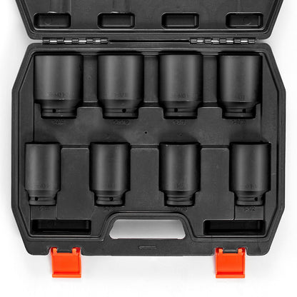 Achsmuttern-Schlagschrauber-Steckschlüsselsatz, 1/2"-Antrieb, tief, 12-kant, 8-teilig, metrisch, Spindelmuttern-Steckschlüsselsatz, wärmebehandelter CR-MO-Steckschlüsselsatz mit Aufbewahrungskoffer, Autoreparatur, Entfernen oder Anbringen von Achsmuttern