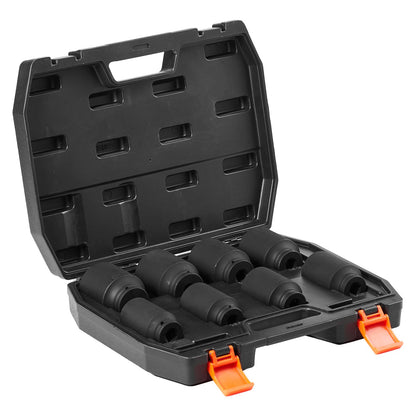 Achsmuttern-Schlagschrauber-Steckschlüsselsatz, 1/2"-Antrieb, tief, 12-kant, 8-teilig, metrisch, Spindelmuttern-Steckschlüsselsatz, wärmebehandelter CR-MO-Steckschlüsselsatz mit Aufbewahrungskoffer, Autoreparatur, Entfernen oder Anbringen von Achsmuttern