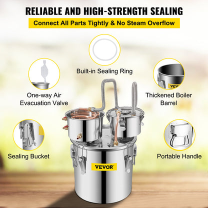 32.2 L Home Use Moonshine Still Brewing Stainless Steel Water Essential Oil Double Keg