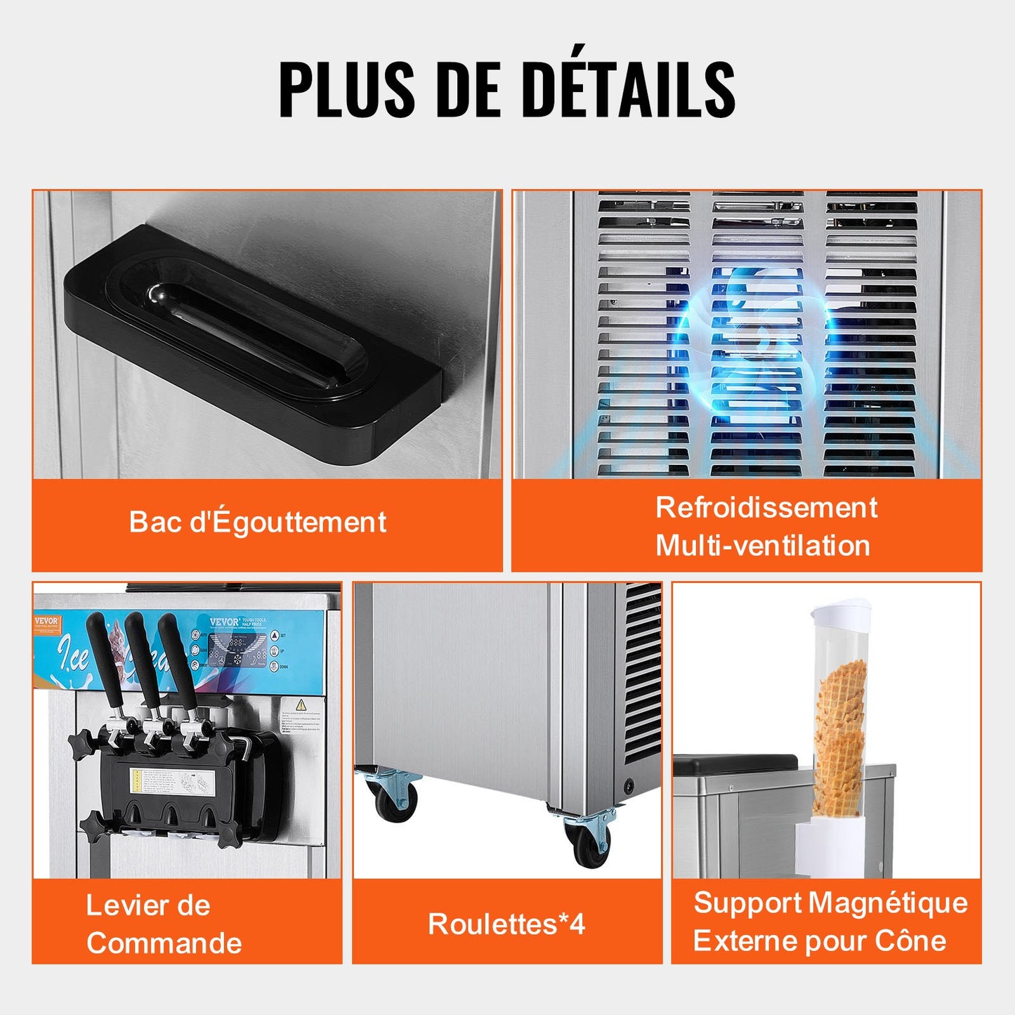 Gewerbliche Eismaschine, 21-31 l/h Leistung, 1500 W, 3-Sorten-Eismaschine, freistehend, für Softeis, 2 x 5,5 l Edelstahlzylinder, LED-Panel, automatische Reinigung, Vorkühlung, für Restaurantbars