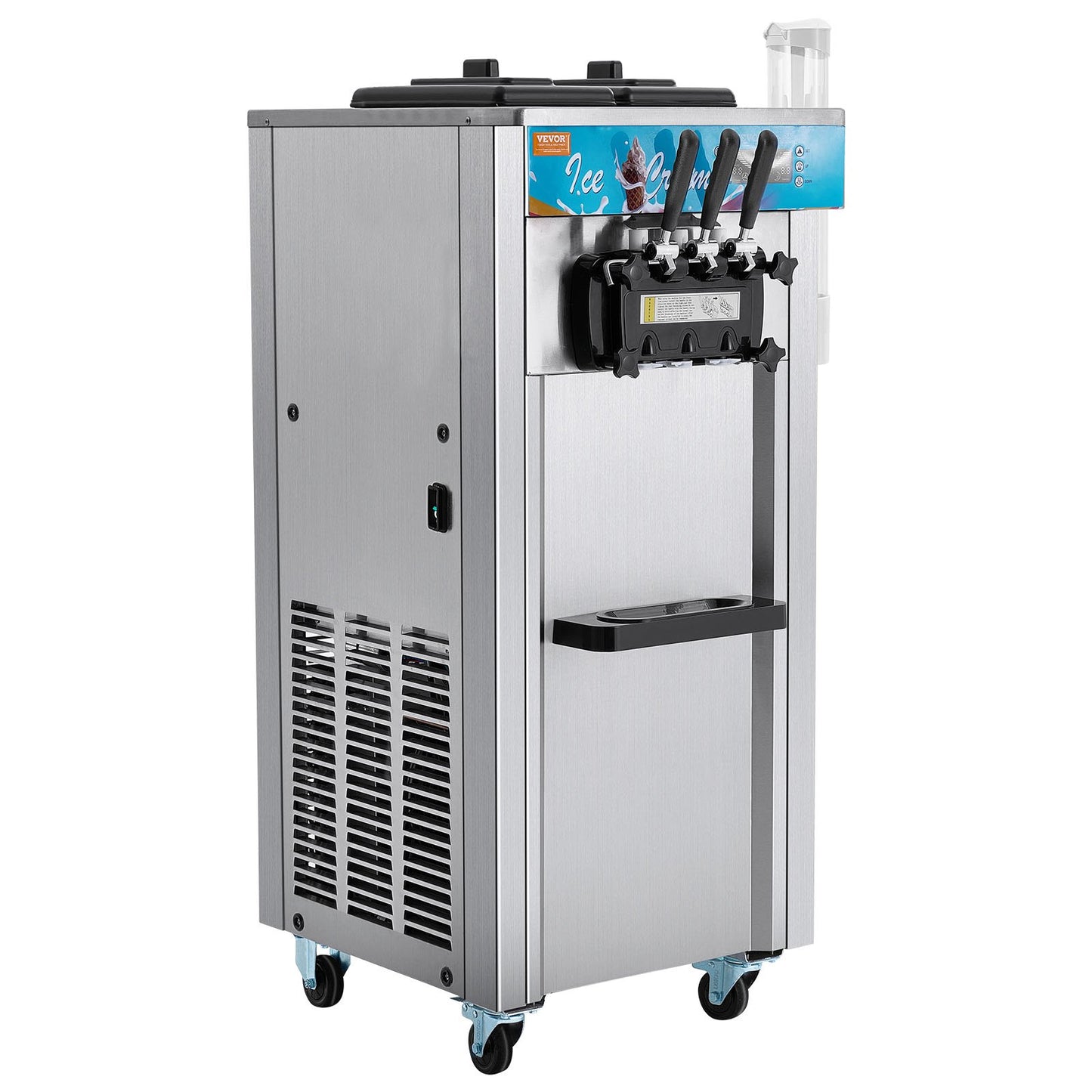 Gewerbliche Eismaschine, 21-31 l/h Leistung, 1500 W, 3-Sorten-Eismaschine, freistehend, für Softeis, 2 x 5,5 l Edelstahlzylinder, LED-Panel, automatische Reinigung, Vorkühlung, für Restaurantbars
