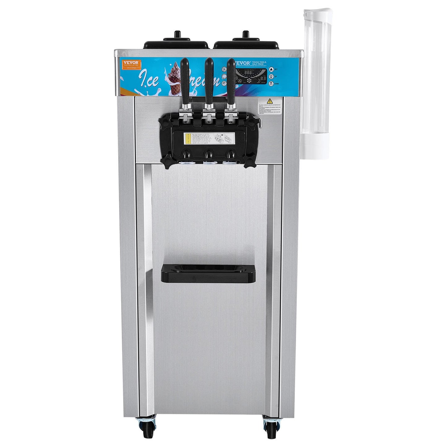 Gewerbliche Eismaschine, 21-31 l/h Leistung, 1500 W, 3-Sorten-Eismaschine, freistehend, für Softeis, 2 x 5,5 l Edelstahlzylinder, LED-Panel, automatische Reinigung, Vorkühlung, für Restaurantbars