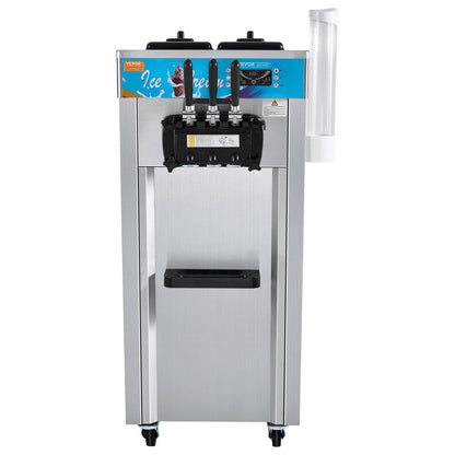 Gewerbliche Eismaschine, 21-31 l/h Leistung, 1500 W, 3-Sorten-Eismaschine, freistehend, für Softeis, 2 x 5,5 l Edelstahlzylinder, LED-Panel, automatische Reinigung, Vorkühlung, für Restaurantbars