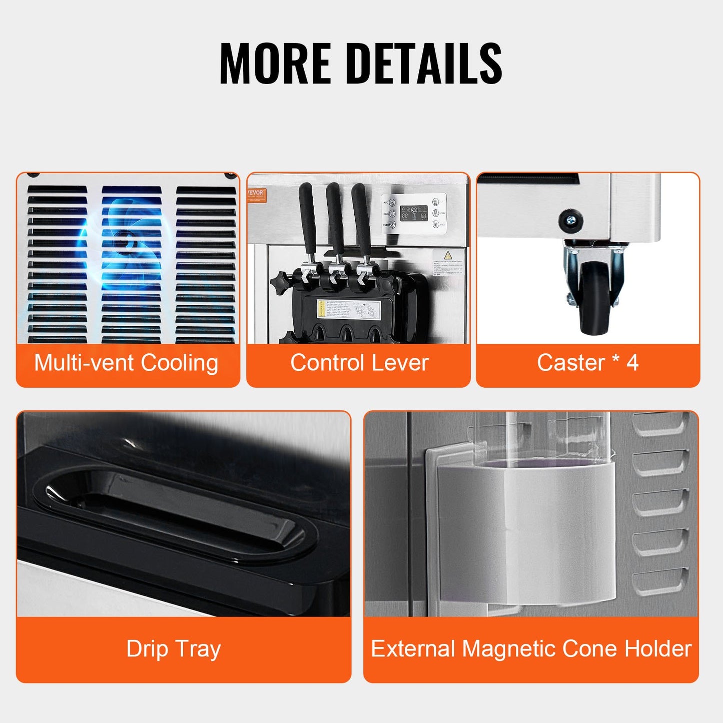 Gewerbliche Eismaschine, 21-31 l/h Leistung, 1670 W, freistehende Softeismaschine mit 3 Geschmacksrichtungen, 2 x 4,3 l Edelstahlbehälter, LED-Bedienfeld, Selbstreinigung über Nacht, Kühlung, für Restaurantbars