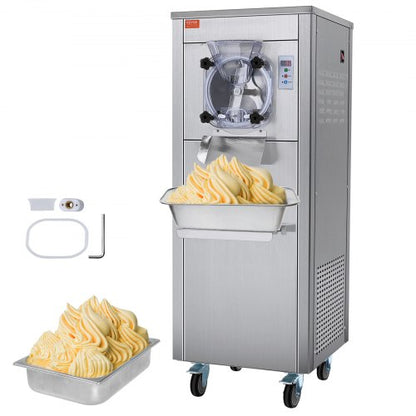 Gewerbliche Eismaschine, 18 l/h Leistung, 1600 W, Eismaschine für eine Geschmacksrichtung, mit Rollen, 6 l Edelstahlzylinder, LED-Panel, Selbstreinigungs- und Vorkühlfunktion, für Restaurants und Imbissstände