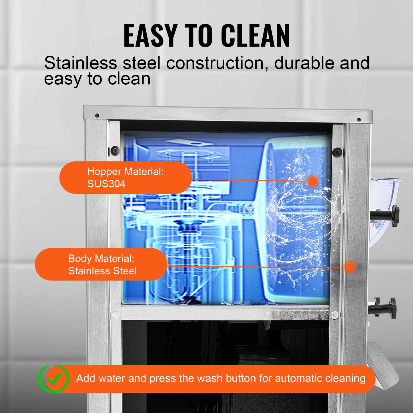 Gewerbliche Eismaschine, 18 l/h Leistung, 1600 W, Eismaschine für eine Geschmacksrichtung, mit Rollen, 6 l Edelstahlzylinder, LED-Panel, Selbstreinigungs- und Vorkühlfunktion, für Restaurants und Imbissstände