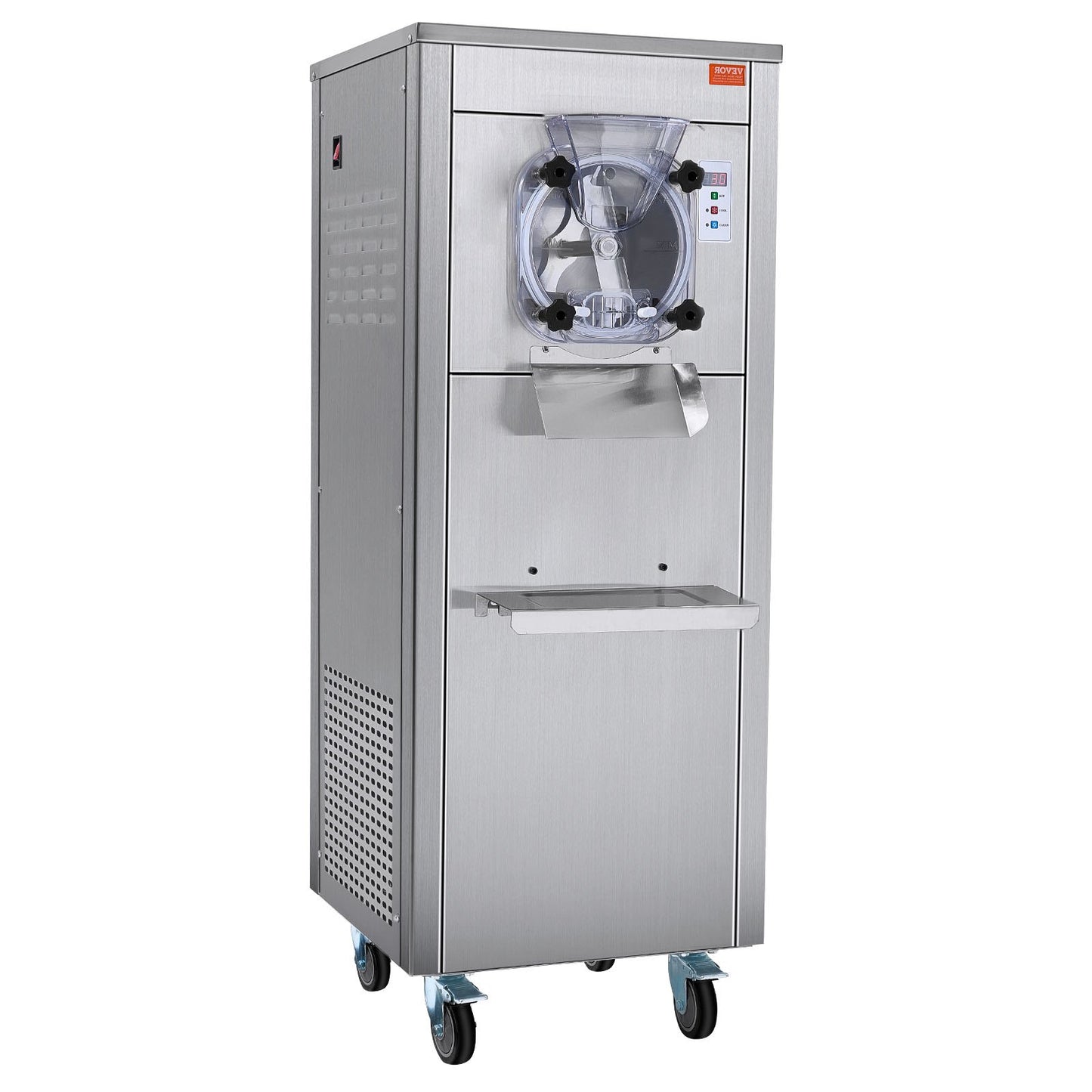 Gewerbliche Eismaschine, 18 l/h Leistung, 1600 W, Eismaschine für eine Geschmacksrichtung, mit Rollen, 6 l Edelstahlzylinder, LED-Panel, Selbstreinigungs- und Vorkühlfunktion, für Restaurants und Imbissstände