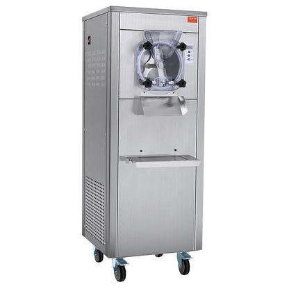 Gewerbliche Eismaschine, 18 l/h Leistung, 1600 W, Eismaschine für eine Geschmacksrichtung, mit Rollen, 6 l Edelstahlzylinder, LED-Panel, Selbstreinigungs- und Vorkühlfunktion, für Restaurants und Imbissstände