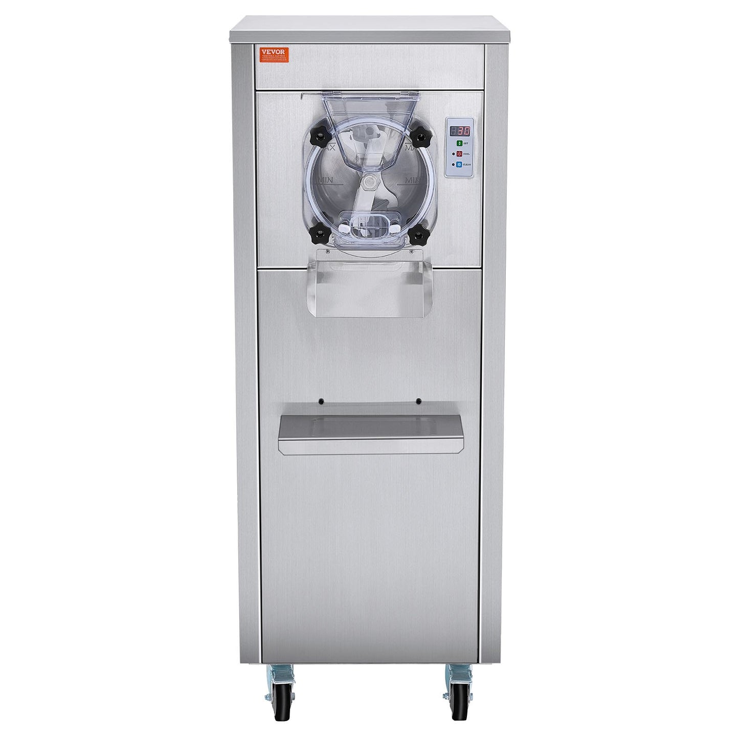 Gewerbliche Eismaschine, 18 l/h Leistung, 1600 W, Eismaschine für eine Geschmacksrichtung, mit Rollen, 6 l Edelstahlzylinder, LED-Panel, Selbstreinigungs- und Vorkühlfunktion, für Restaurants und Imbissstände