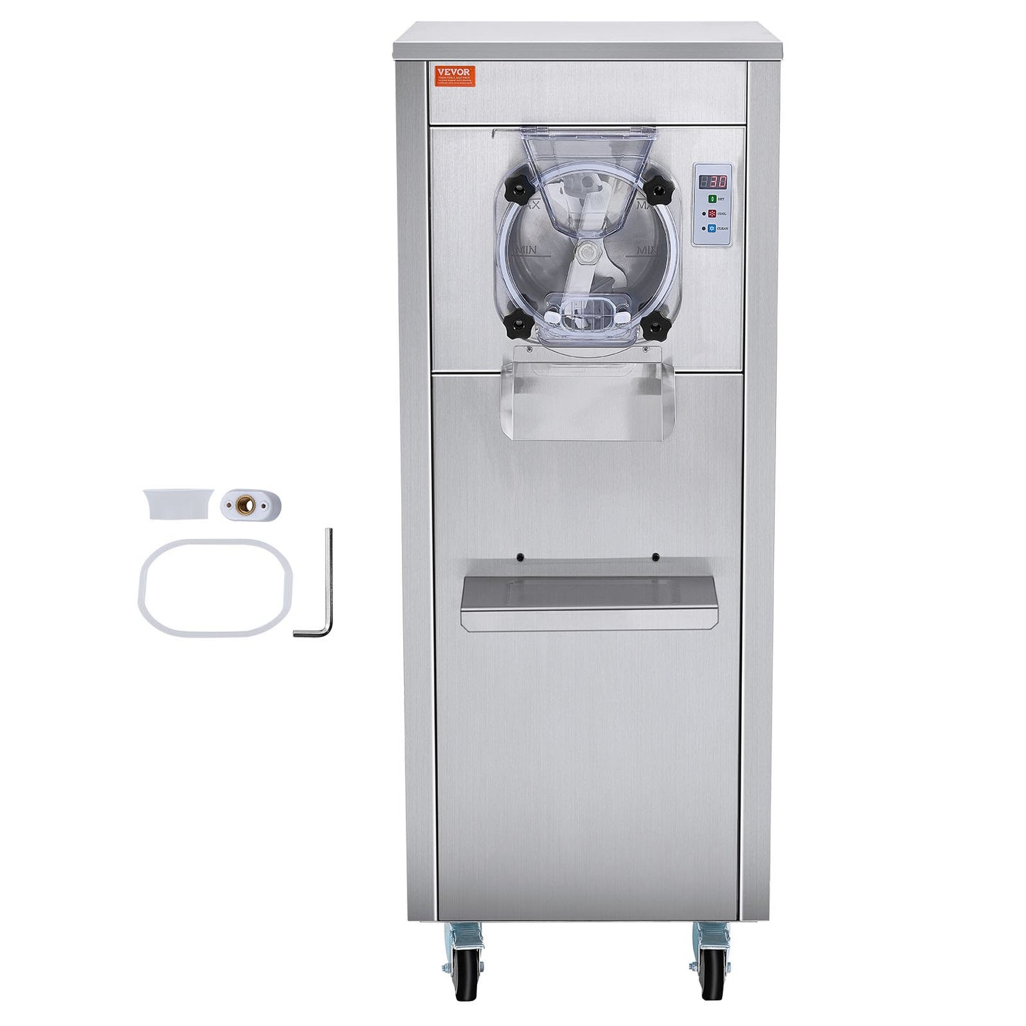 Gewerbliche Eismaschine, 18 l/h Leistung, 1600 W, Eismaschine für eine Geschmacksrichtung, mit Rollen, 6 l Edelstahlzylinder, LED-Panel, Selbstreinigungs- und Vorkühlfunktion, für Restaurants und Imbissstände
