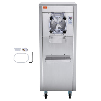 Gewerbliche Eismaschine, 18 l/h Leistung, 1600 W, Eismaschine für eine Geschmacksrichtung, mit Rollen, 6 l Edelstahlzylinder, LED-Panel, Selbstreinigungs- und Vorkühlfunktion, für Restaurants und Imbissstände