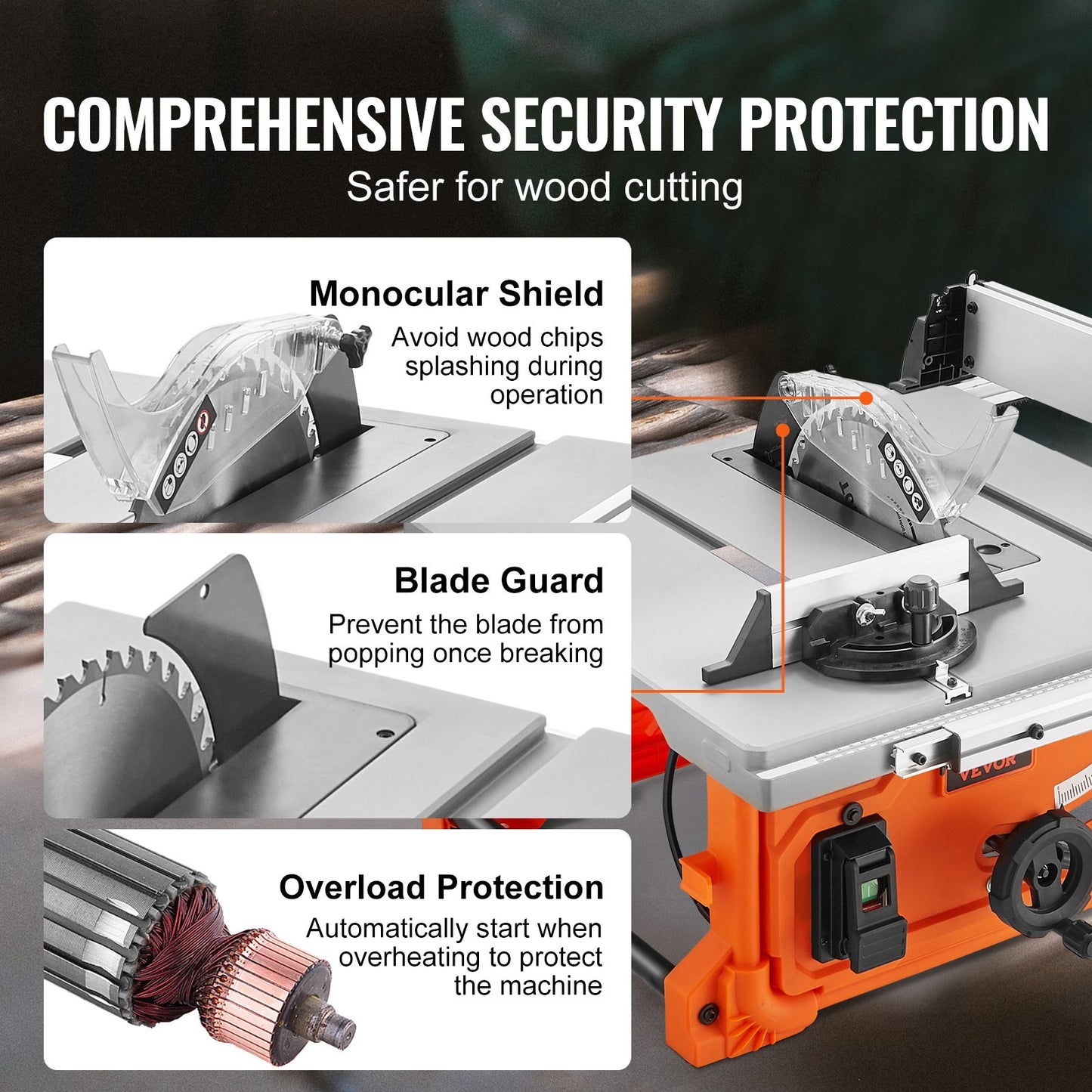 1800 W Table Saw Electric Cutting Machine, 625 mm Cutting Capacity, 4400 RPM, 85 mm 90° Crosscut Saw and 60 mm 45° Bevel Cut for Wood, Carpentry and Indoor/Outdoor Workshop