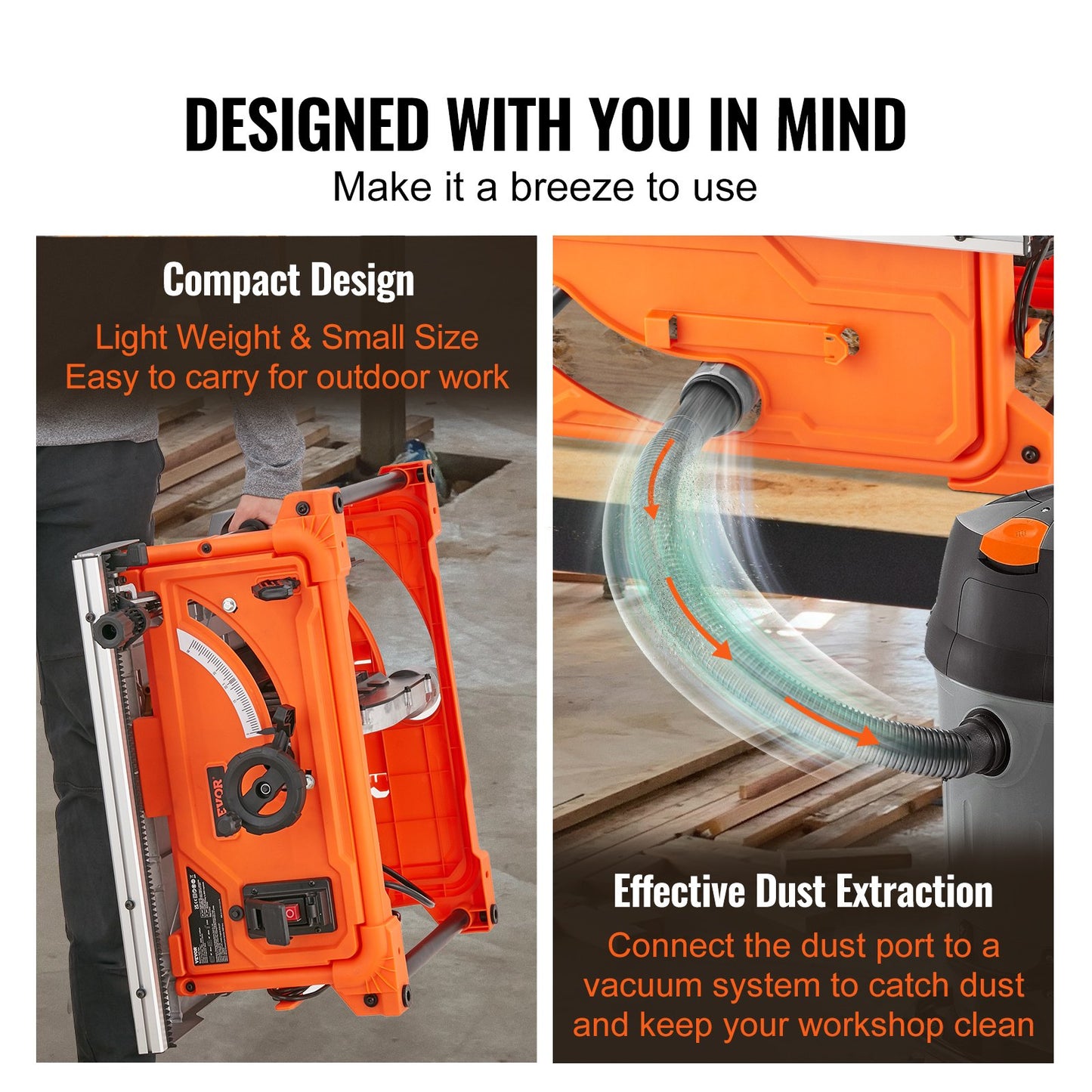 1800 W Table Saw Electric Cutting Machine, 625 mm Cutting Capacity, 4400 RPM, 85 mm 90° Crosscut Saw and 60 mm 45° Bevel Cut for Wood, Carpentry and Indoor/Outdoor Workshop