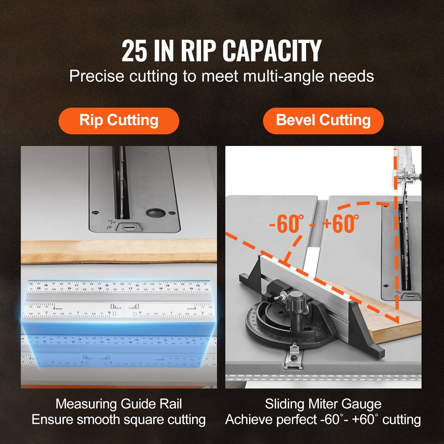 25.4 cm Table Saw w/ Stand Electric Cutting Machine 4800RPM 63.5 cm Rip Capacity