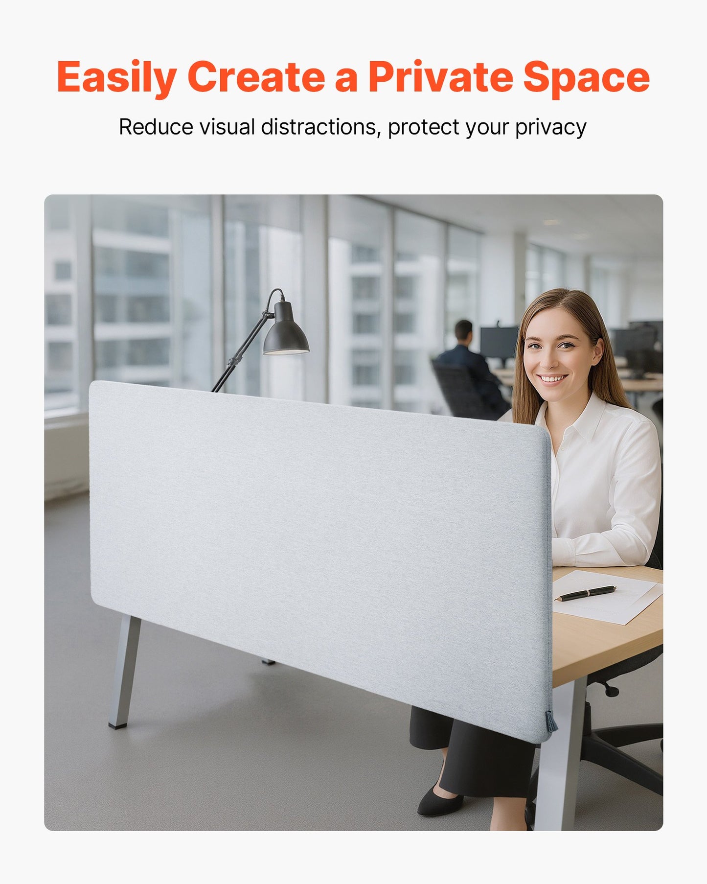 Sichtschutzwand für Schreibtische, 1524 x 610 mm, zum Klemmen, für Büroarbeitsplätze, Trennwand für Bürokabinen, Sichtschutzwand für Arbeitsplätze mit 2 C-Klemmen für Büros, Räume und Bibliotheken