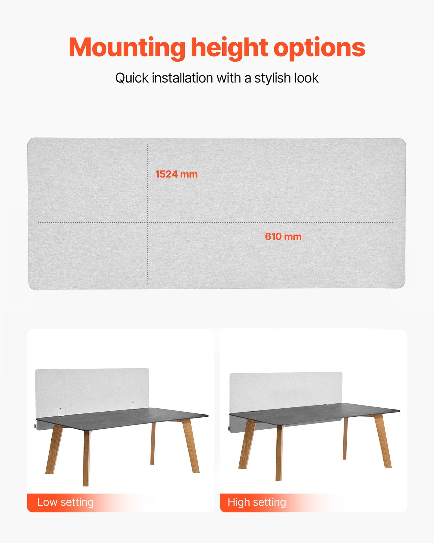 Sichtschutzwand für Schreibtische, 1524 x 610 mm, zum Klemmen, für Büroarbeitsplätze, Trennwand für Bürokabinen, Sichtschutzwand für Arbeitsplätze mit 2 C-Klemmen für Büros, Räume und Bibliotheken