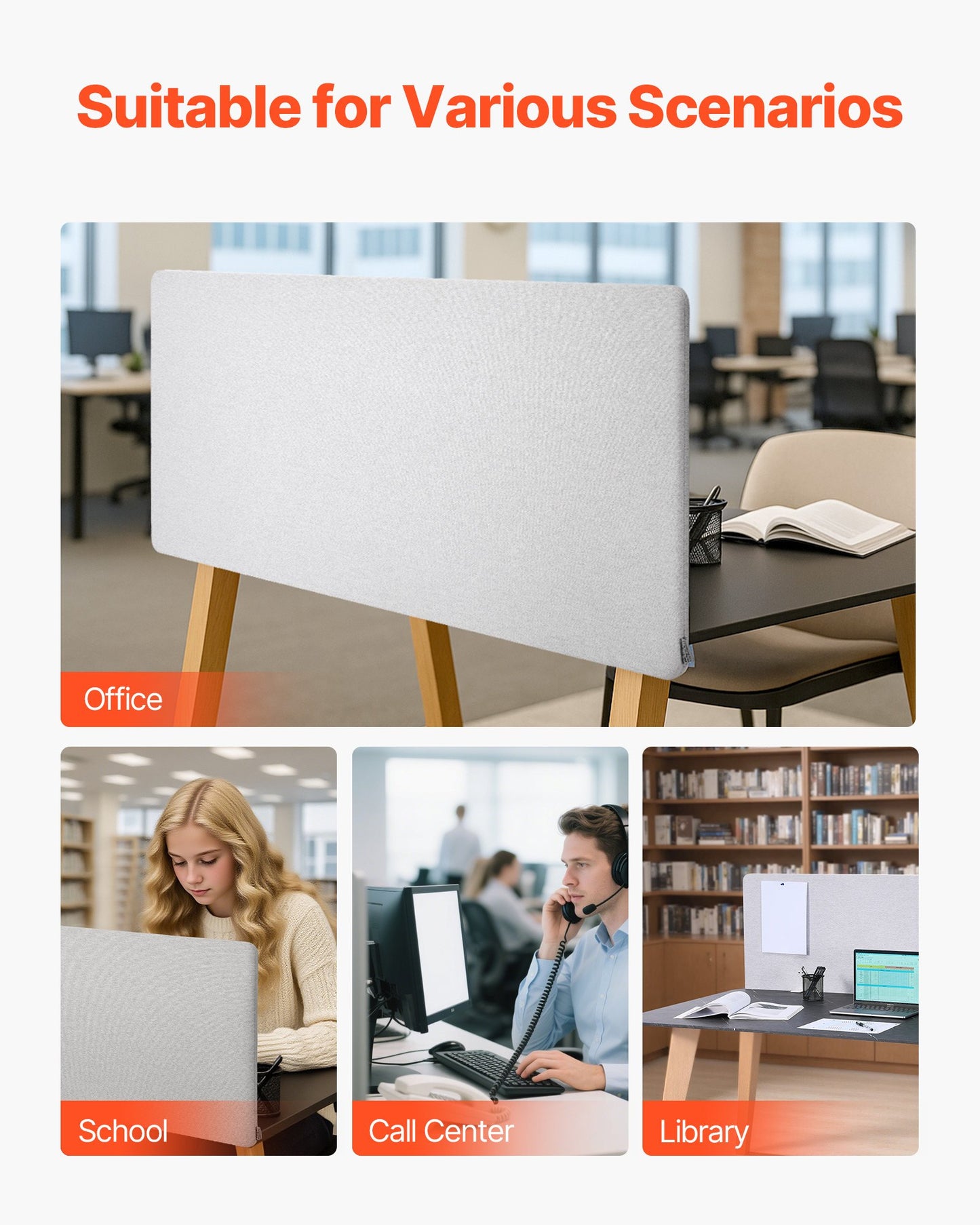 Sichtschutzwand für Schreibtische, 1524 x 610 mm, zum Klemmen, für Büroarbeitsplätze, Trennwand für Bürokabinen, Sichtschutzwand für Arbeitsplätze mit 2 C-Klemmen für Büros, Räume und Bibliotheken