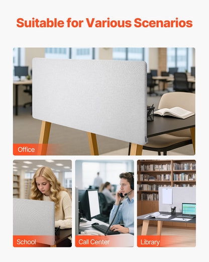 Sichtschutzwand für Schreibtische, 1524 x 610 mm, zum Klemmen, für Büroarbeitsplätze, Trennwand für Bürokabinen, Sichtschutzwand für Arbeitsplätze mit 2 C-Klemmen für Büros, Räume und Bibliotheken