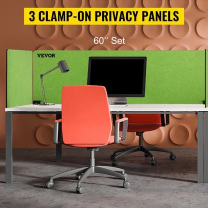 Desk Divider 60'' Desk Privacy Panel, 3 Panels Privacy Acoustic Panel, Sound Absorbing Acoustic Privacy Panel, Reduce Noise and Visual Distractions, Lightweight Clamp-on Divider Green