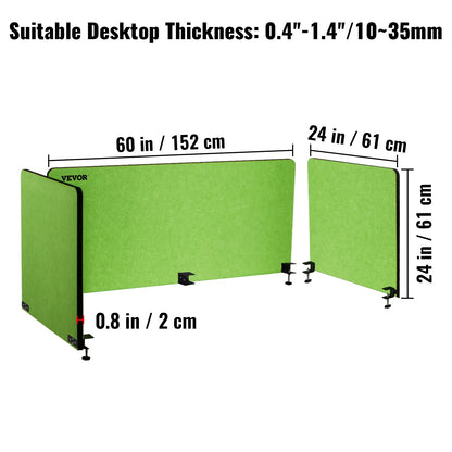 Desk Divider 60'' Desk Privacy Panel, 3 Panels Privacy Acoustic Panel, Sound Absorbing Acoustic Privacy Panel, Reduce Noise and Visual Distractions, Lightweight Clamp-on Divider Green