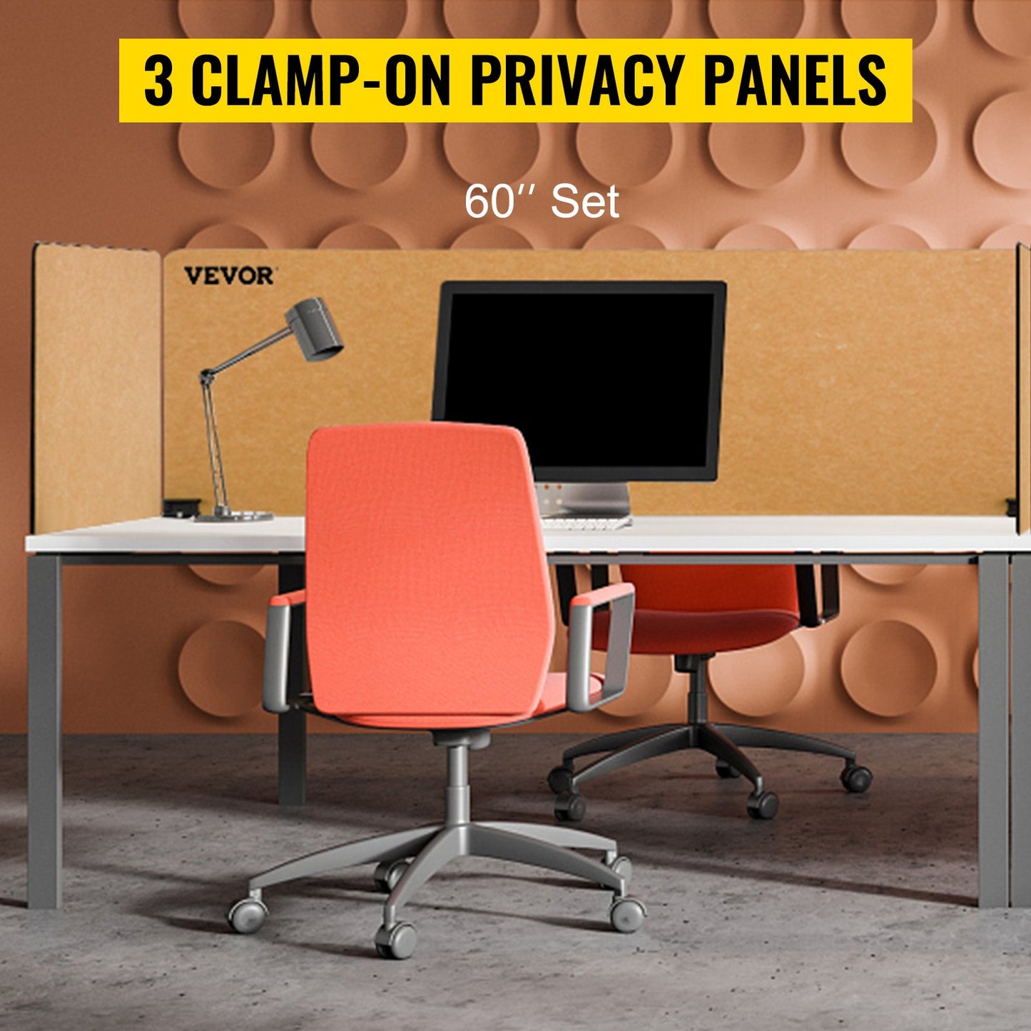Desk Divider 60'' Desk Privacy Panel, 3 Panels Privacy Acoustic Panel, Sound Absorbing Acoustic Privacy Panel, Reduce Noise and Visual Distractions, Lightweight Clamp-on Divider Yellow