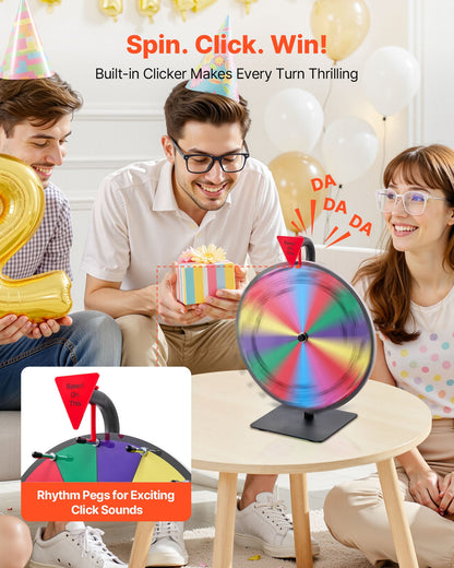 305 mm Spinning Prize Wheel, 14 Slots Spinning Wheel with Stand, Tabletop Win Fortune Roulette with a Dry Erase and 2 Markers, 6 Colors, Easy Assembly, for Party Pub Trade Show Carnival Events