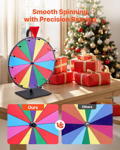305 mm Spinning Prize Wheel, 14 Slots Spinning Wheel with Stand, Tabletop Win Fortune Roulette with a Dry Erase and 2 Markers, 6 Colors, Easy Assembly, for Party Pub Trade Show Carnival Events