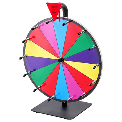 305 mm Spinning Prize Wheel, 14 Slots Spinning Wheel with Stand, Tabletop Win Fortune Roulette with a Dry Erase and 2 Markers, 6 Colors, Easy Assembly, for Party Pub Trade Show Carnival Events